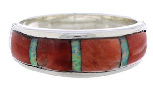 Sterling Silver Red Oyster Shell Opal Inlay Ring Size 7-3/4 ZX35528